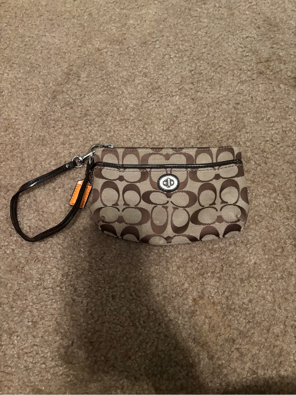Coach Y2K Park Signature Medium Wristlet Turnlock Canvas Khaki Brown F49175